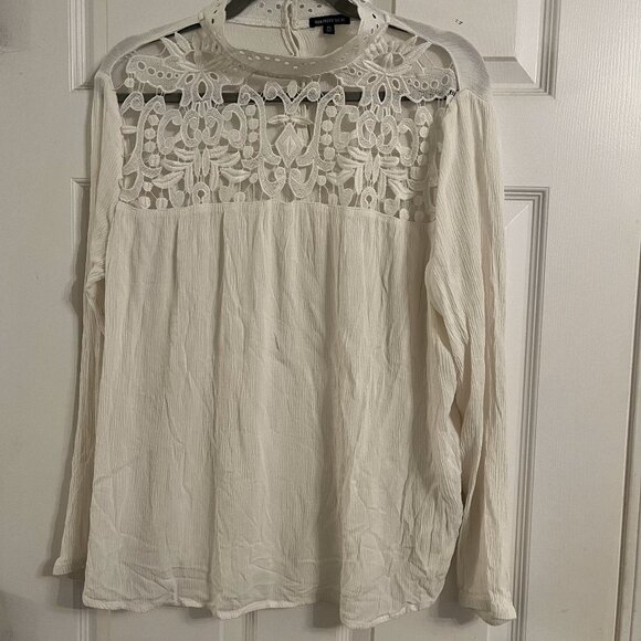 Who What Wear Tops - Who What Wear High-Collared Blouse | XL Ivory White Lace & Sheer Detail | EUC